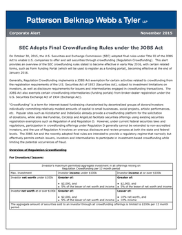 SEC Adopts Final Crowdfunding Rules Under the JOBS Act