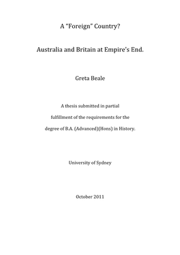 A “Foreign” Country? Australia and Britain at Empire's End