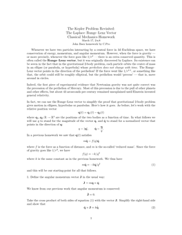 The Laplace–Runge–Lenz Vector Classical Mechanics Homework