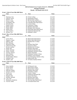 29/08/2020 Minnippi Parklands Results - All Schools Series XC#2