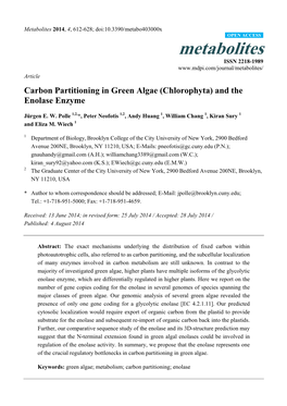 Carbon Partitioning in Green Algae (Chlorophyta) and the Enolase Enzyme