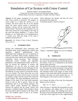 Simulation of Car System with Cruise Control 1Ihedioha Ahmed C
