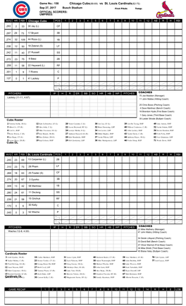 Chicago Cubs(88-69) Vs St. Louis Cardinals(82-75)