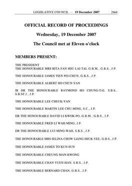 OFFICIAL RECORD of PROCEEDINGS Wednesday, 19