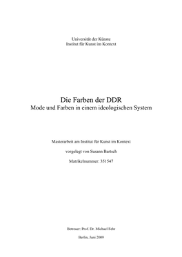 Die Farben Der DDR Mode Und Farben in Einem Ideologischen System