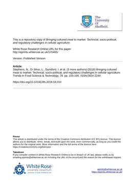 Bringing Cultured Meat to Market: Technical, Socio-Political, and Regulatory Challenges in Cellular Agriculture