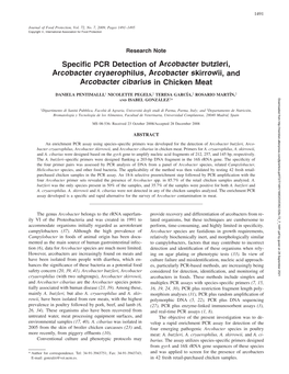 Specific PCR Detection Of