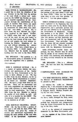 13 Oral Answer SRAVANA 11, 1913 (SAKA) Oral Answer 14 to Question to Question