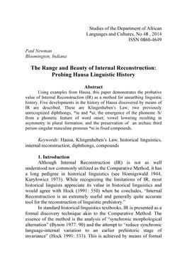 The Range and Beauty of Internal Reconstruction: Probing Hausa Linguistic History