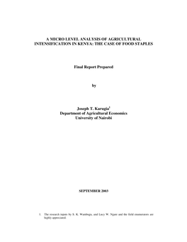 A Micro Level Analysis of Agricultural Intensification in Kenya: the Case of Food Staples