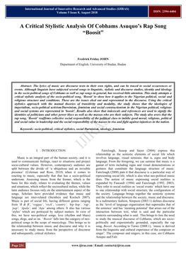 A Critical Stylistic Analysis of Cobhams Asuquo's Rap Song “Boosit”