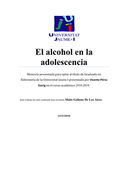 El Alcohol En La Adolescencia