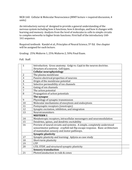 MCB 160: Cellular & Molecular Neuroscience (MWF Lecture +