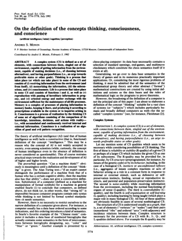 On the Definition of the Concepts Thinking, Consciousness, and Conscience (Artificial Intelligence/Mind/Cognltion/Perception) ANDREI S