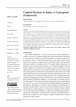 Capital Markets in India: a Conceptual Framework