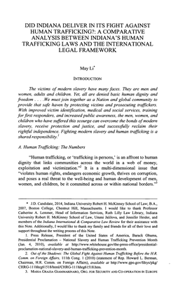 A Comparative Analysis Between Indiana's Human Trafficking Laws and the International Legal Framework