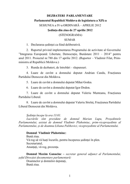 1 DEZBATERI PARLAMENTARE Parlamentul Republicii Moldova De