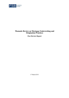 Thematic Review on Mortgage Underwriting and Origination Practices Peer Review Report