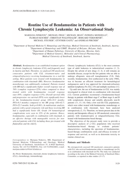 Routine Use of Bendamustine in Patients with Chronic Lymphocytic Leukemia: an Observational Study