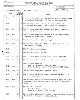 PRESIDENT RICHARD NIXON's DAILY DIARY March 15, 19,69