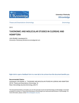 Taxonomic and Molecular Studies in Cleridae and Hemiptera