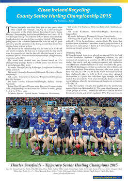 Thurles Sarsfields Defeated Loughmore-Castleiney by the the Teams Were Divided Into Two Roinns Based on 2014 Minimum of Margins on a Scoreline of 1-17 to 2-13