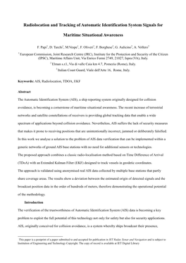 Radiolocation and Tracking of Automatic Identification System Signals for Maritime Situational Awareness