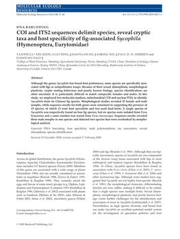 COI and ITS2 Sequences Delimit Species, Reveal Cryptic Taxa and Host Specificity of Fig-Associated Sycophila