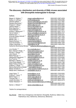 The Discovery, Distribution and Diversity of DNA Viruses Associated with Drosophila Melanogaster in Europe Authors: Megan A