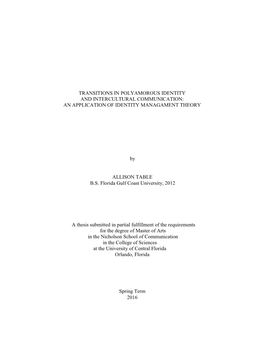 Transitions in Polyamorous Identity and Intercultural Communication: an Application of Identity Managament Theory