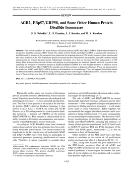 AGR2, Erp57/GRP58, and Some Other Human Protein Disulfide Isomerases