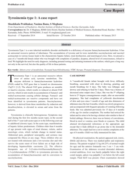 Tyrosinemia Type 1: a Case Report