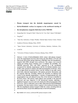 Plasma Transport Into the Duskside Magnetopause Caused by Kelvin