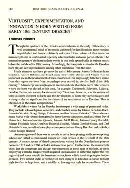 VIRTUOSITY, EXPERIMENTATION, and INNOVATION in HORN WRITING from EARLY 18Th-CENTURY DRESDEN1