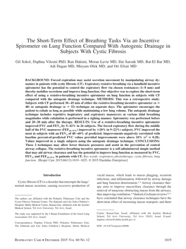 The Short-Term Effect of Breathing Tasks Via an Incentive Spirometer on Lung Function Compared with Autogenic Drainage in Subjects with Cystic Fibrosis