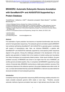 BRAKER2: Automatic Eukaryotic Genome Annotation with Genemark-EP+ and AUGUSTUS Supported by a Protein Database