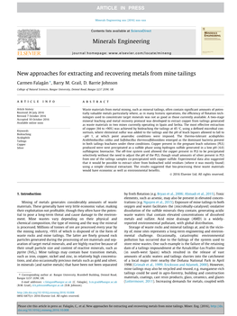 New Approaches for Extracting and Recovering Metals from Mine Tailings ⇑ Carmen Falagán , Barry M