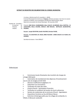 Extrait Du Registre Des Deliberations Du Conseil Municipal