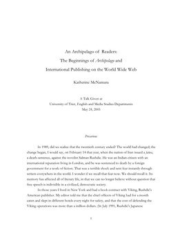 An Archipelago of Readers: the Beginnings of Archipelago and International Publishing on the World Wide Web