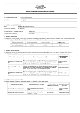 Becoming a Substantial Holder from MUFG