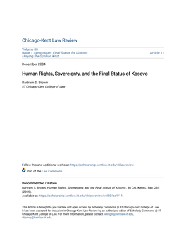 Human Rights, Sovereignty, and the Final Status of Kosovo