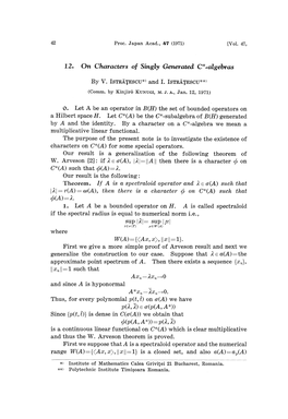 12. on Characters of Singly Generated C*.Algebras by V