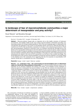 Is Landscape of Fear of Macroinvertebrate Communities a Major Determinant of Mesopredator and Prey Activity?