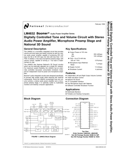 LM4832 Digitally Controlled Tone and Volume Circuit with Stereo Audio Power Amplifier, Microphone Preamp Stage and National 3D S