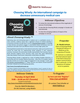 Choosing Wisely: an International Campaign to Decrease Unnecessary Medical Care