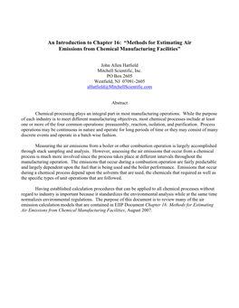 An Introduction to Chapter 16: “Methods for Estimating Air Emissions from Chemical Manufacturing Facilities”