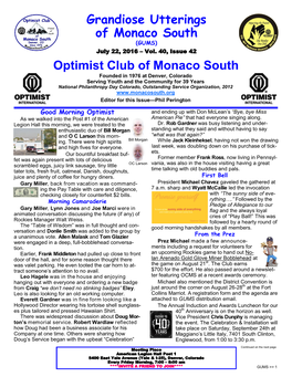 Optimist Club of Monaco South Grandiose Utterings of Monaco South