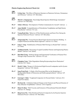 Plastics Engineering Doctoral Thesis List 11/13/08