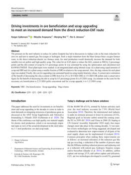 Driving Investments in Ore Beneficiation and Scrap Upgrading to Meet an Increased Demand from the Direct Reduction-EAF Route