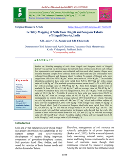 Fertility Mapping of Soils from Hingoli and Sengaon Tahsils of Hingoli District, India